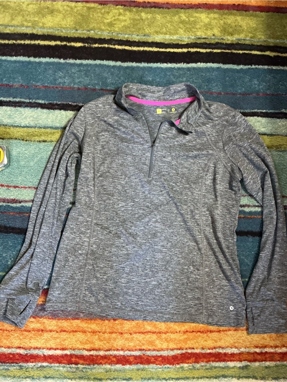 Xersion Gray Long-Sleeve Quarter-Zip Top with Pink Collar Trim Large